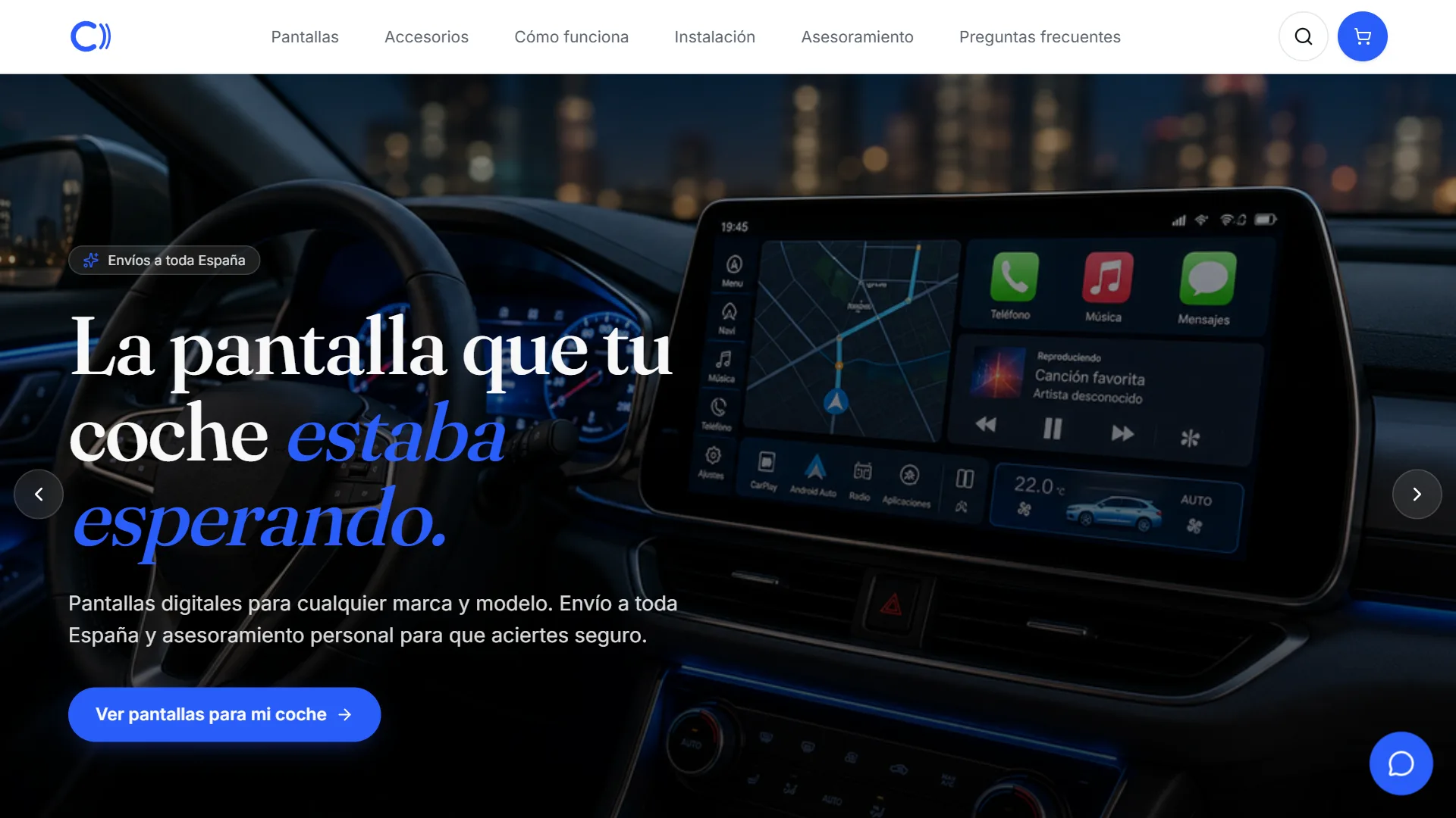 Captura real de carvisonic.com, tienda online de pantallas y multimedia para coche